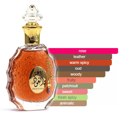 Rouat Al Oud Eau De Parfum 100ml Lattafa - Woody, Spicy, Floral, Leather, hint of Sweet and Fruits