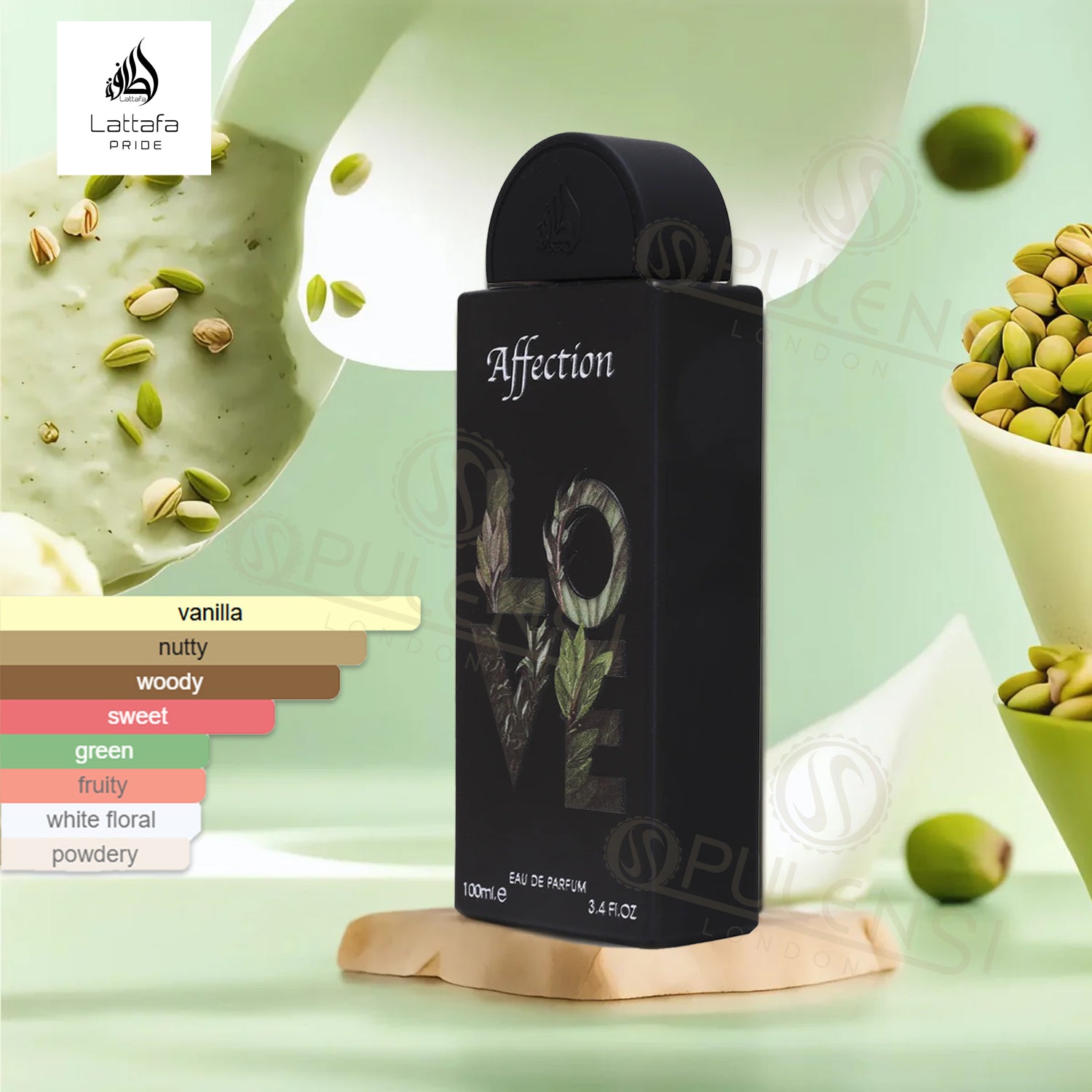 Affection Lattafa Pride 100ml EDP perfume notes diagram banner