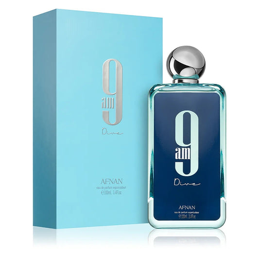 Afnan 9am Dive 100ml Eau De Parfum bottle and box