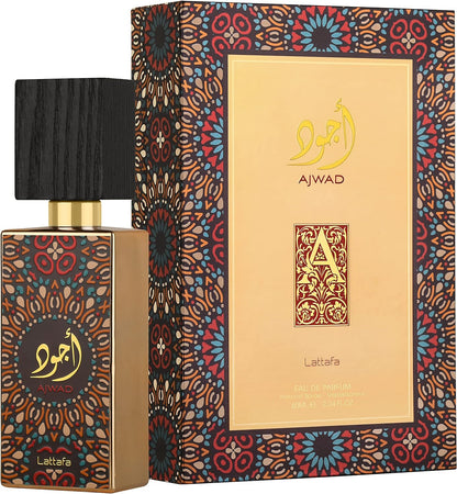 Ajwad Perfume 60ml EDP by Lattafa bottle and box