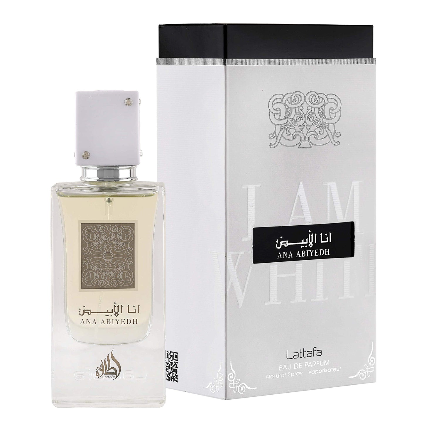 Ana Abiyedh (I am White) Perfume 60ml EDP by Lattafa box and bottle