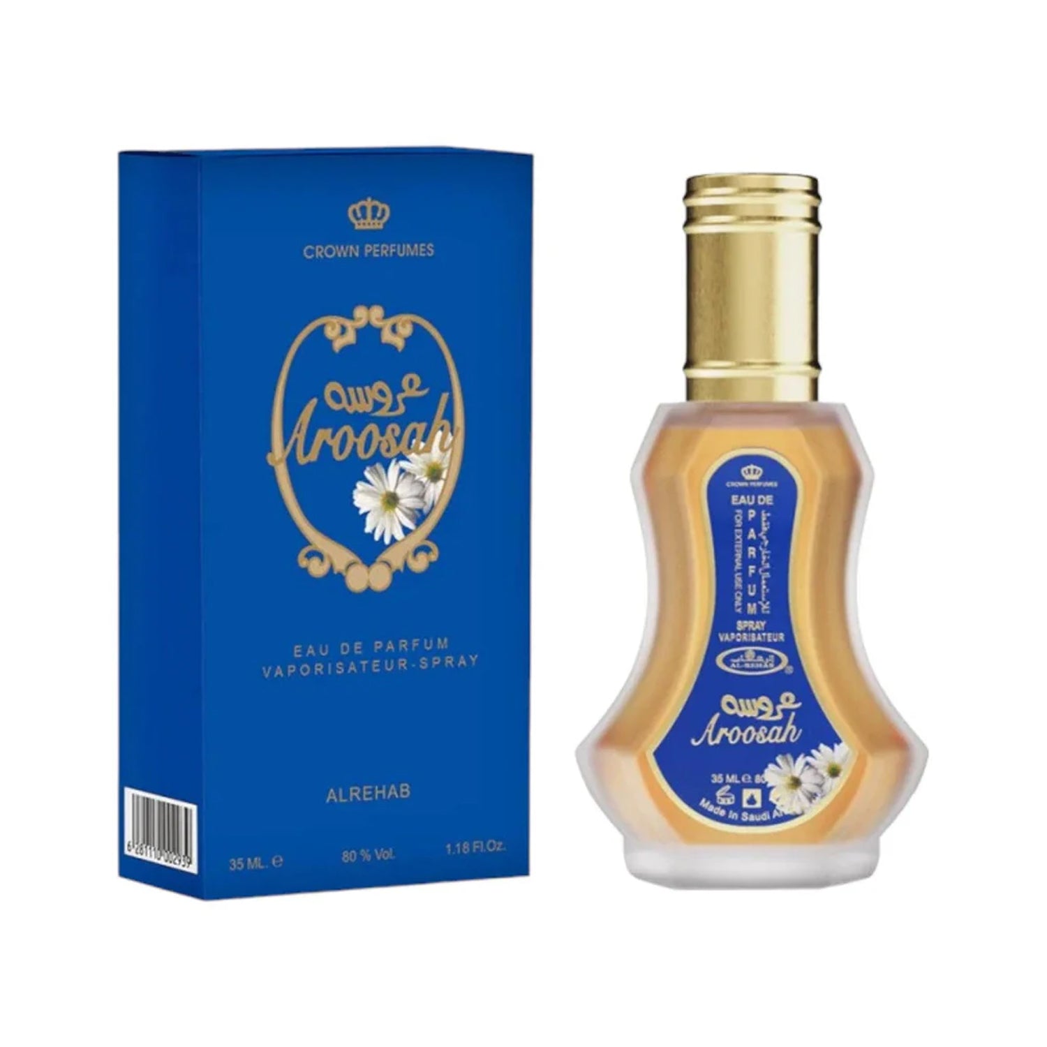 Aroosah Eau De Parfum 35ml by Al-Rehab bottle and box