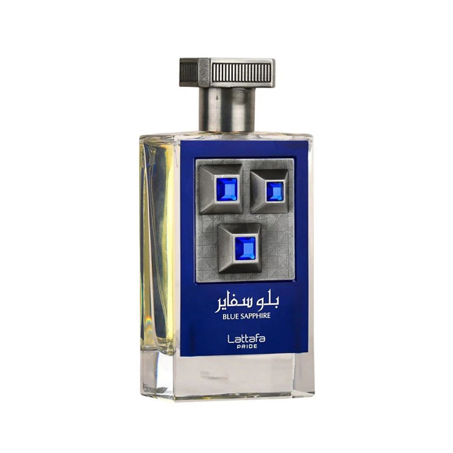 Blue Sapphire Perfume 100ml EDP by Lattafa Pride bottle angled