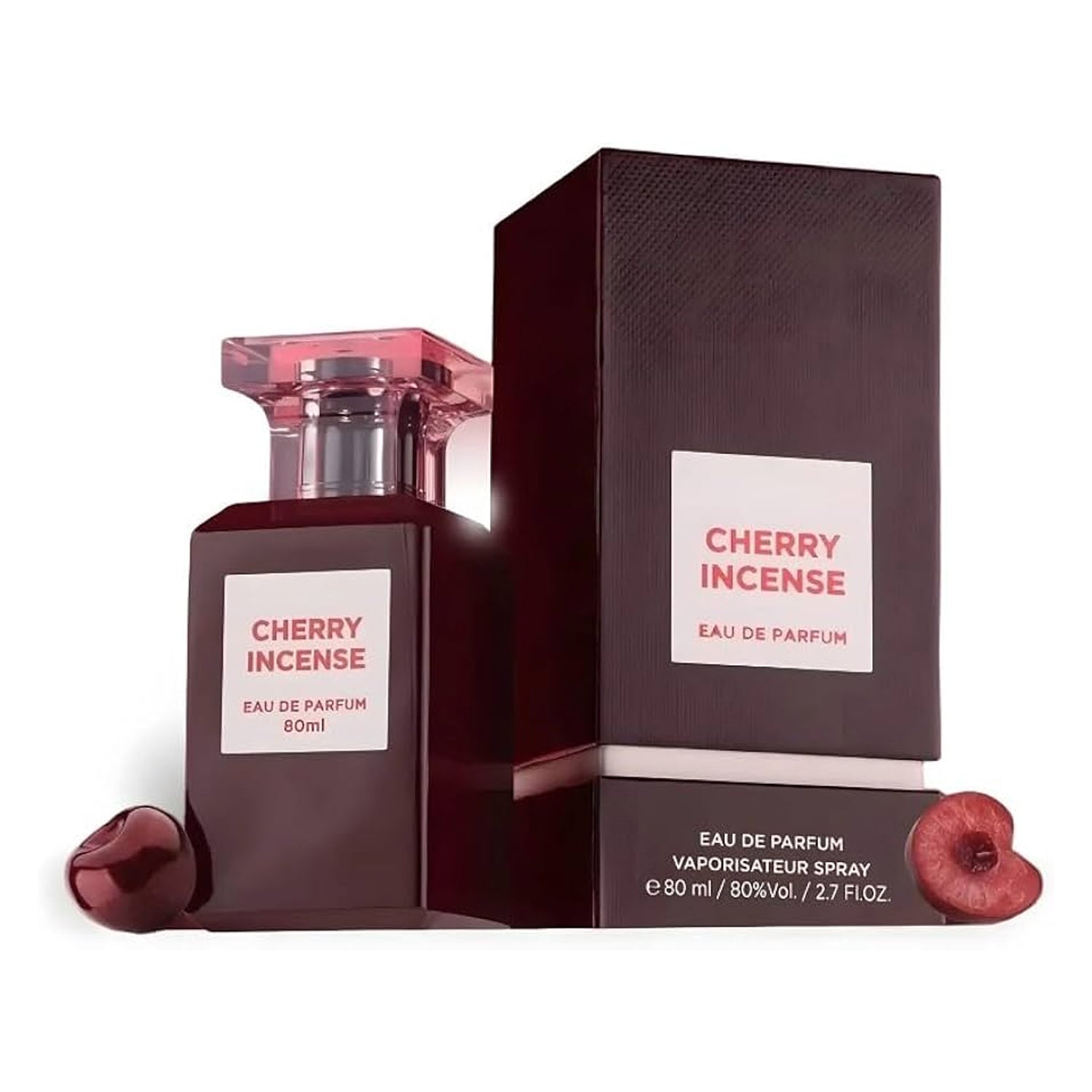 Cherry Incense 80ml EDP by Fragrance World bottle and box display