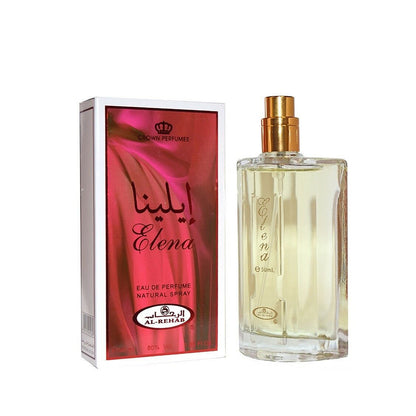 Elena 50ml EDP Perfume Spray By Al-Rehab bottle with lid off showing atomizer of EDP