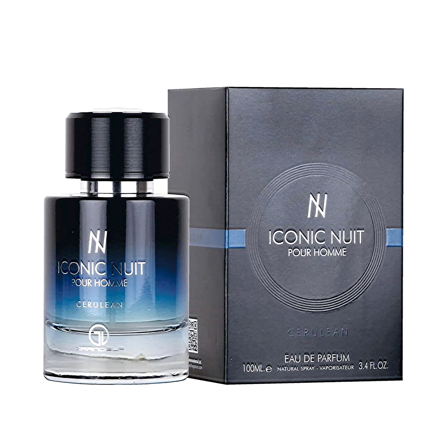 Iconic Nuit pur homme bleu edp by Grandeur Al Watania bottle and box