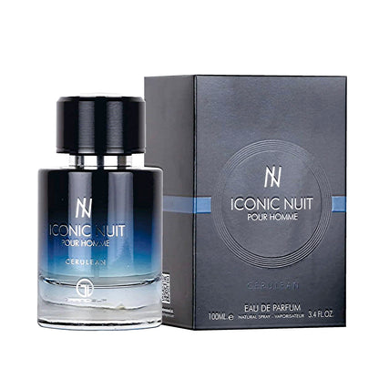 Iconic Nuit pur homme bleu edp by Grandeur Al Watania bottle and box