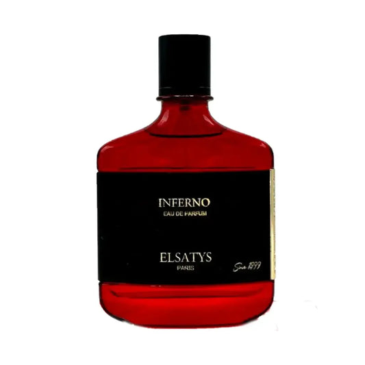 Inferno (Elsatys Leather Collection) 100ml EDP Red perfume bottle with black label on a white background