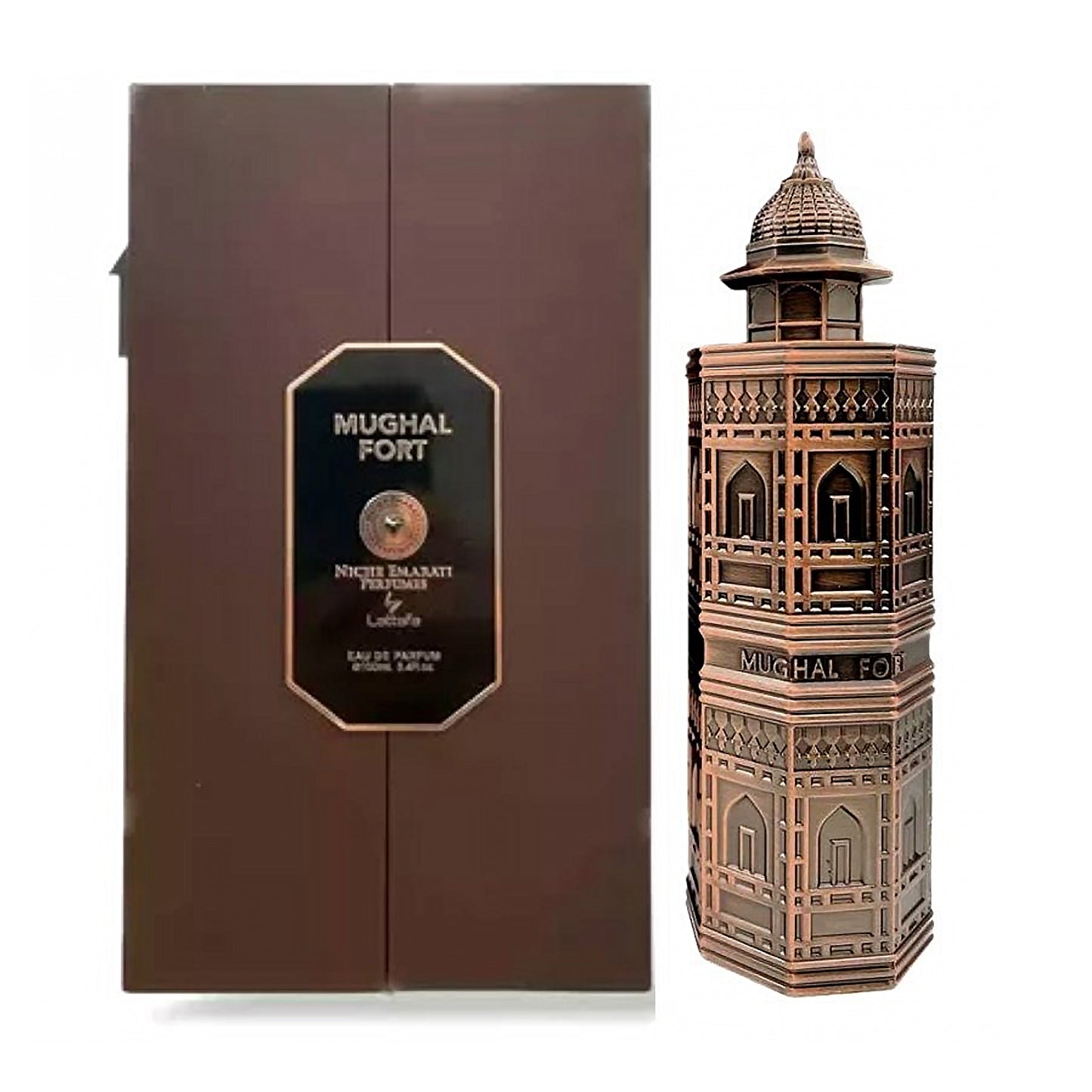 Mughal Fort 100ml EDP by Niche Emarati Perfumes box and bottle