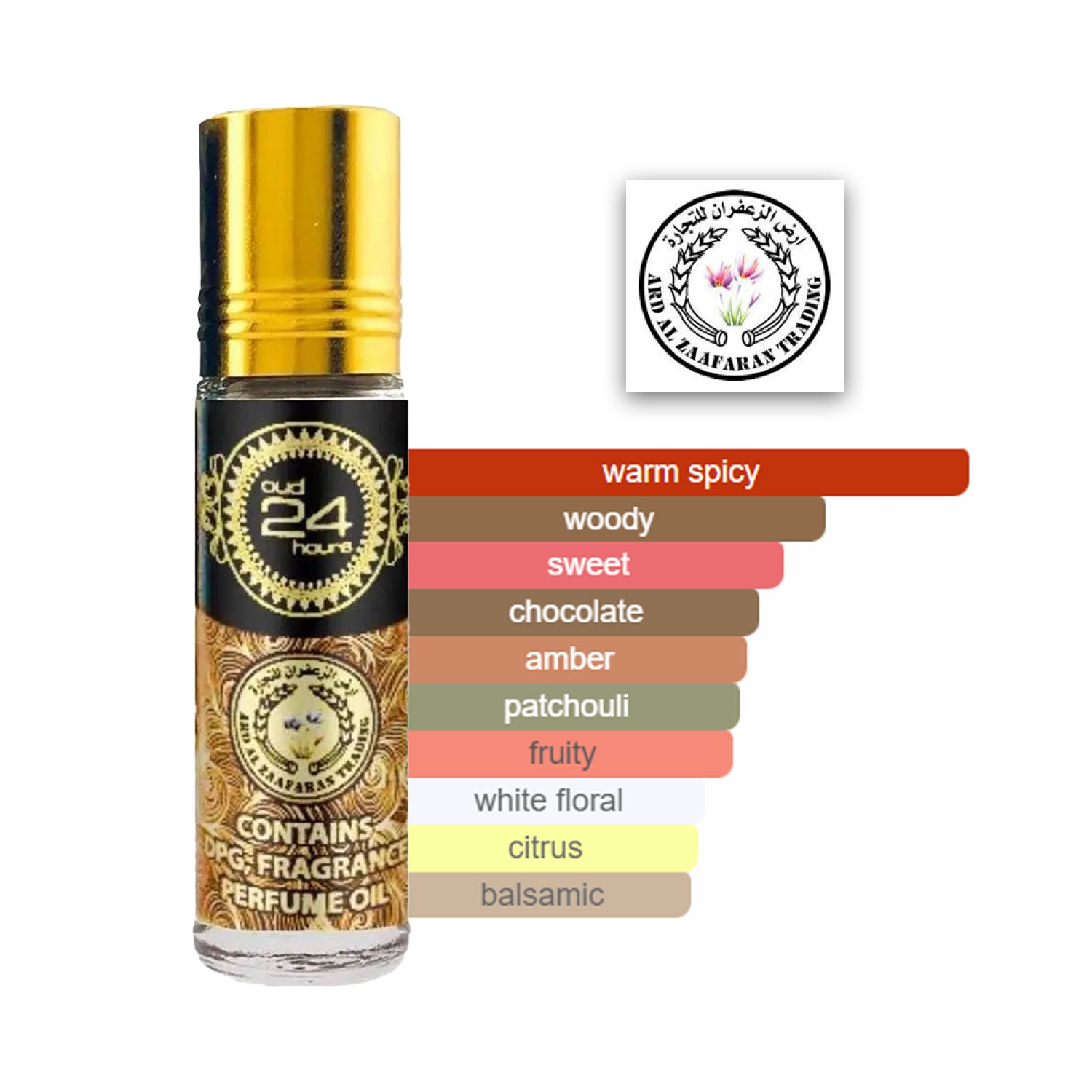 Oud 24 Hours 10ml Oil Roll-On Ard Al Zaafaran perfume scent profile diagram