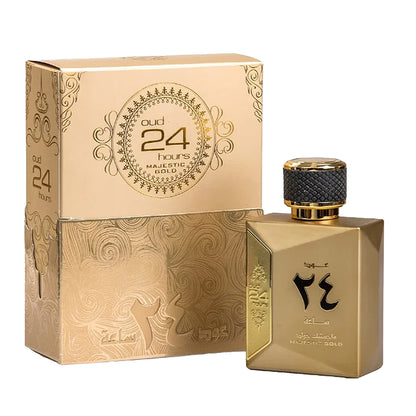 Oud 24 Hours Majestic Gold 100ml EDP by Ard Al Zaafaran bottle and box