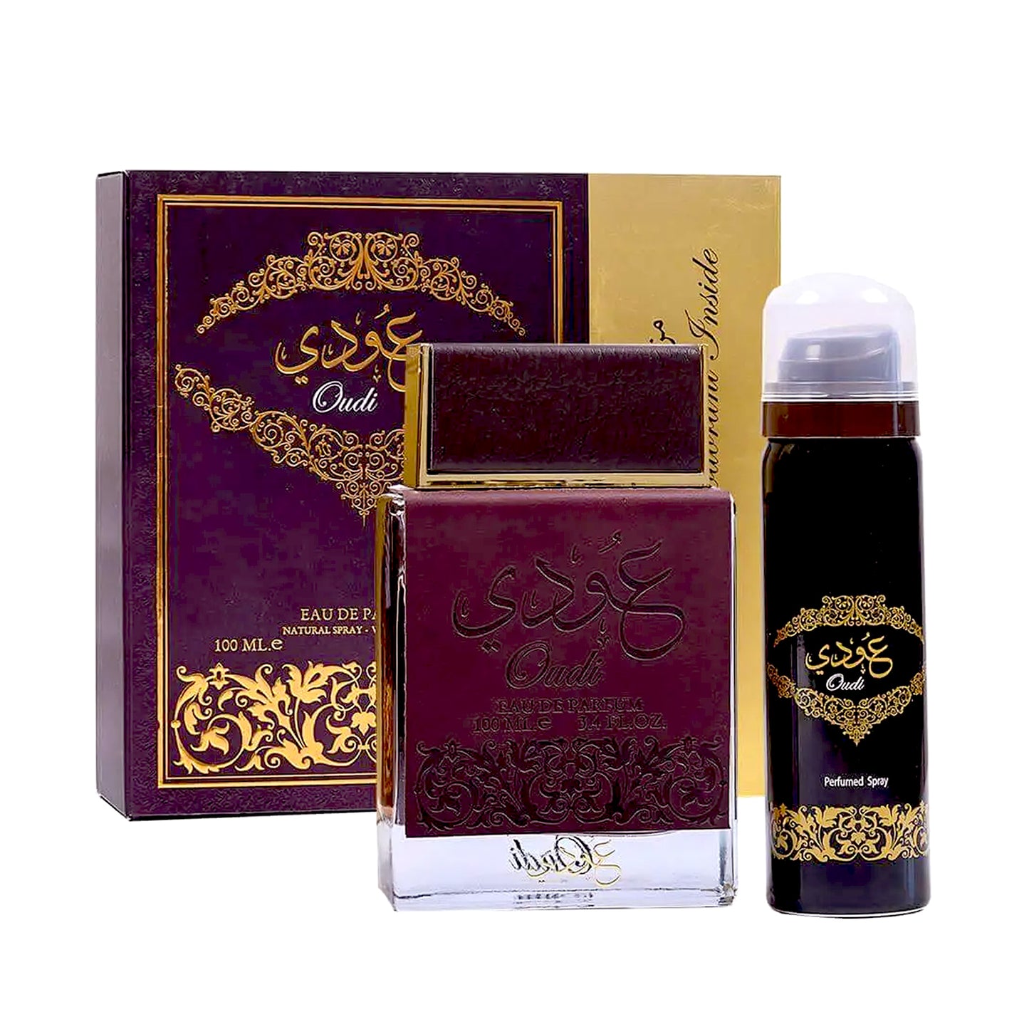 Oudi by ard al zaafaran 100ml edp bottle and perfumed deodorant