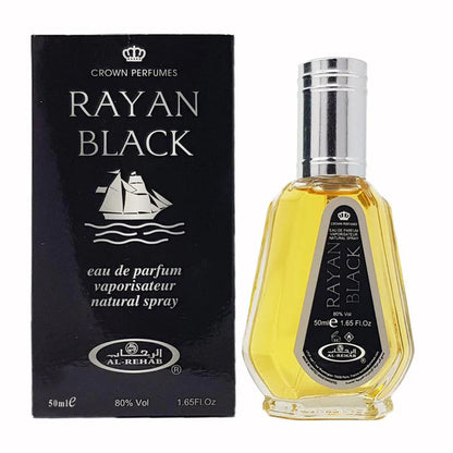 Al rehab Rayan Blak 50ml bottle and box white background