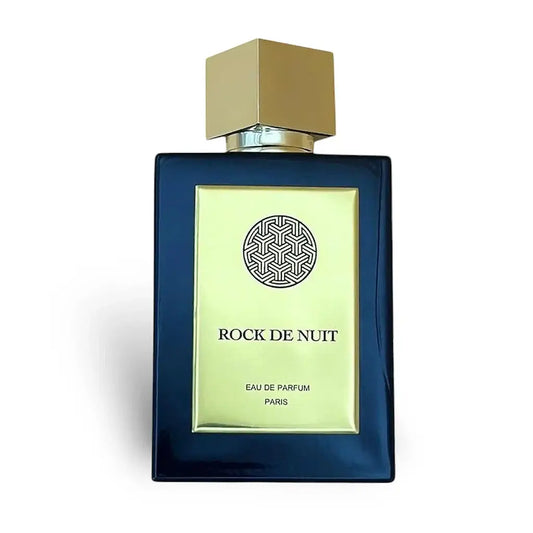 Rock De Nuit Gold 100ml EDP Perfume bottle labeled 'Rock de Nuit' on a white background