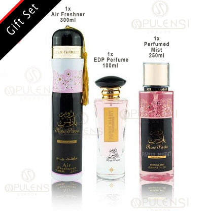 Rose Paris Night Collection 3 Piece Gift Set Ard al Zaafaran triple bottle diagram