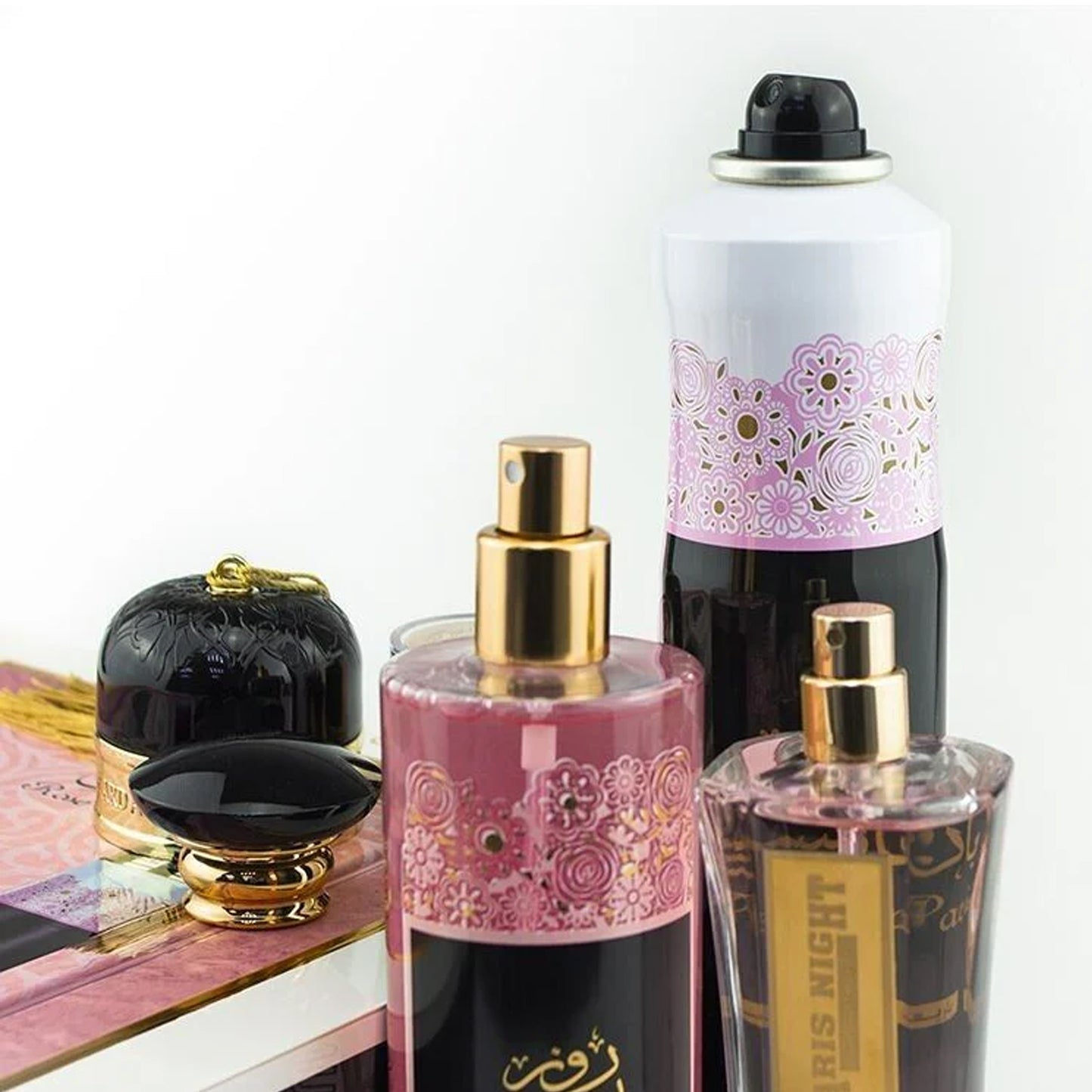 Rose Paris Night Collection 3 Piece Gift Set Ard al Zaafaran close up lid off 