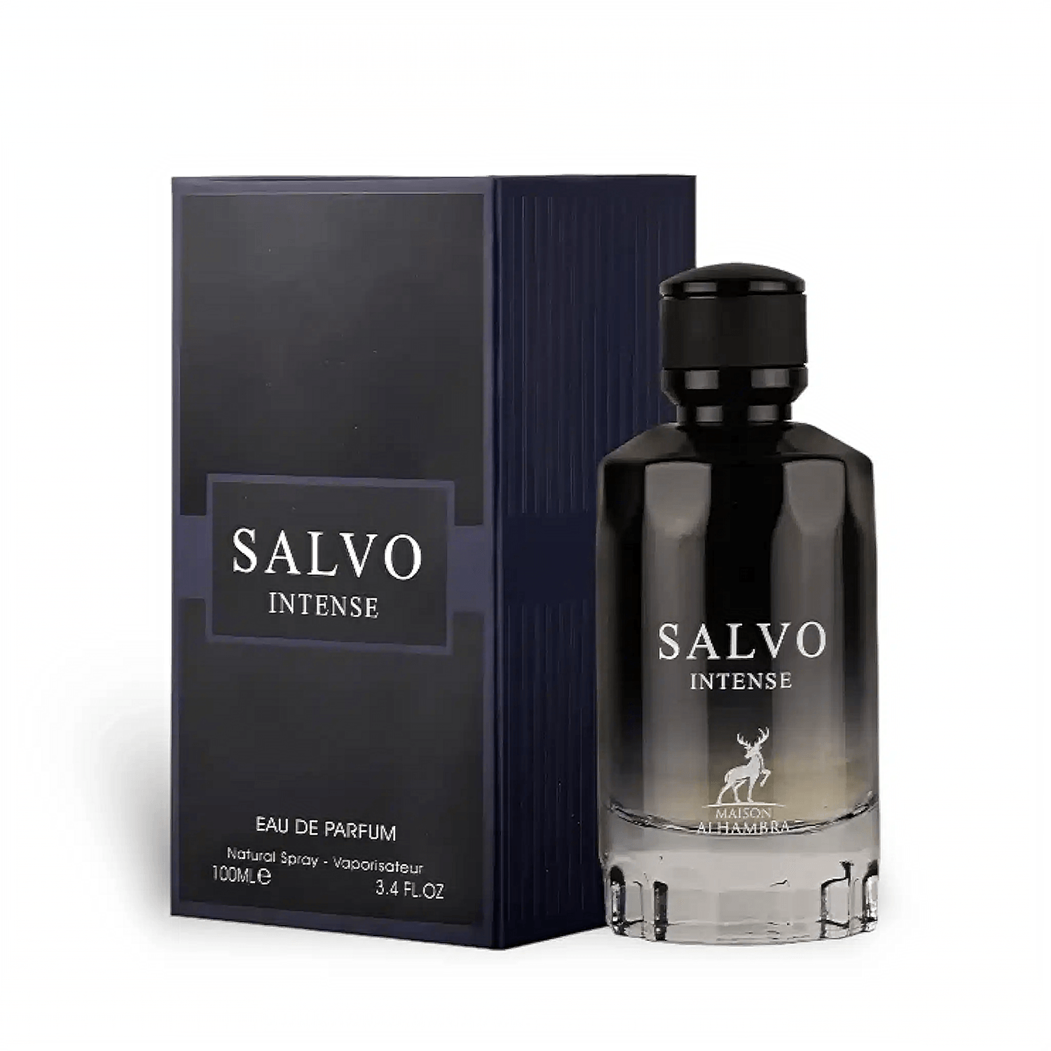 Salvo Intense 100ml EDP by Maison Alhambra bottle and box