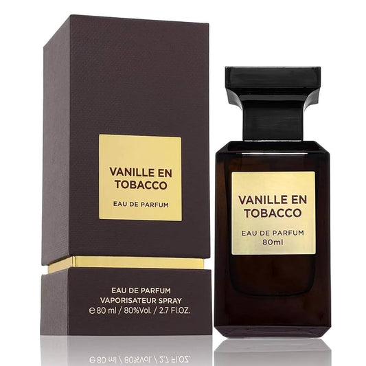 Vanille En Tobacco 80ml EDP by Fragrance World bottle and box